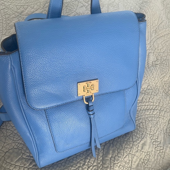 Tory Burch blue backpack with gold accent. Great Condition. Leather. main image 4